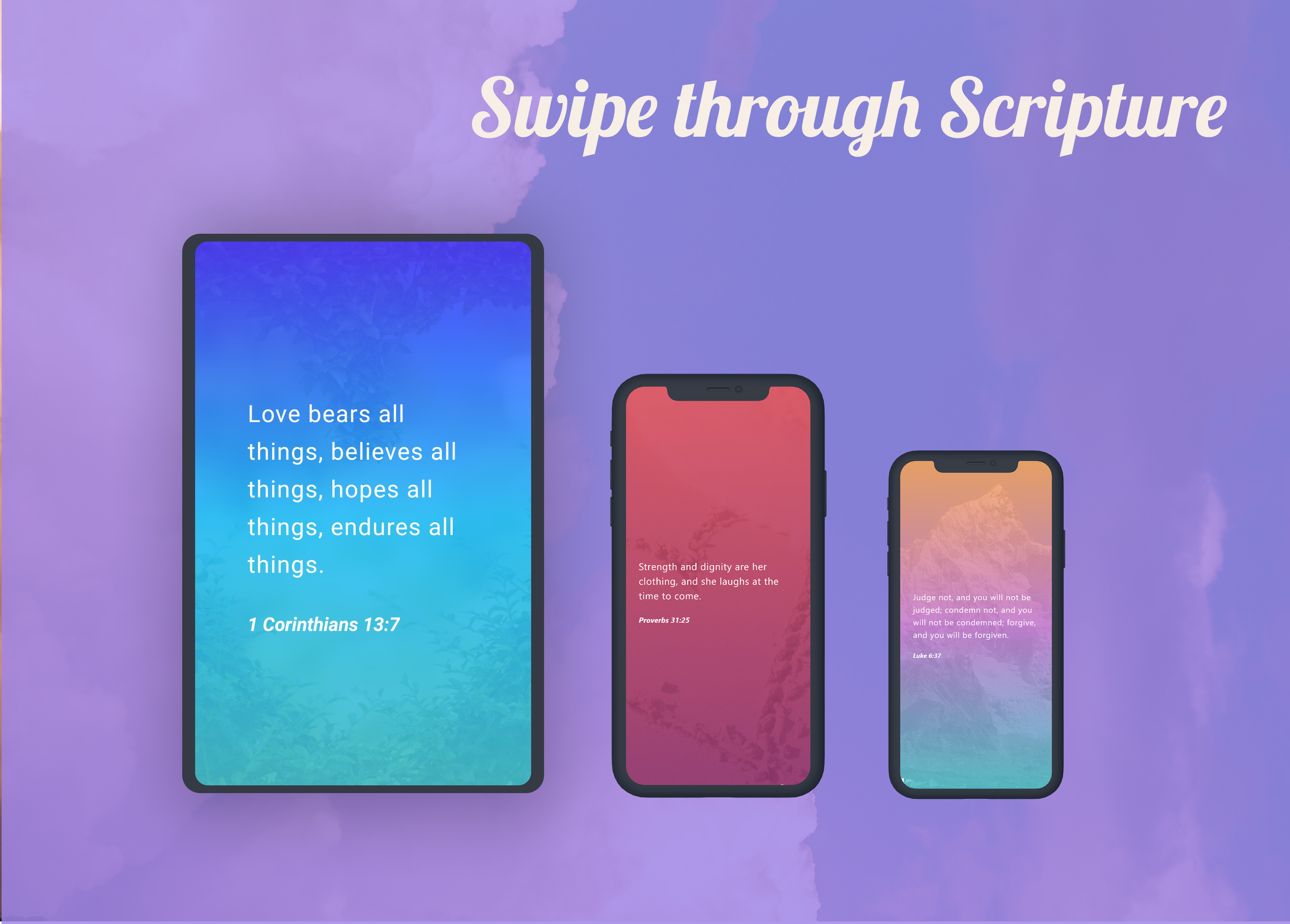 Preview showing multiple devices with Spiritual Sword verse designs